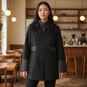 VINTAGE Sample Jacket. Black full zip floral Applique 😍😍😍 Approx Medium/ Small